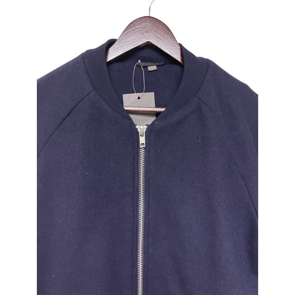 NEW! ASOS Navy Blue Full Zip Lined Polyester Wool Bomber Jacket Men's Small - Picture 3 of 12